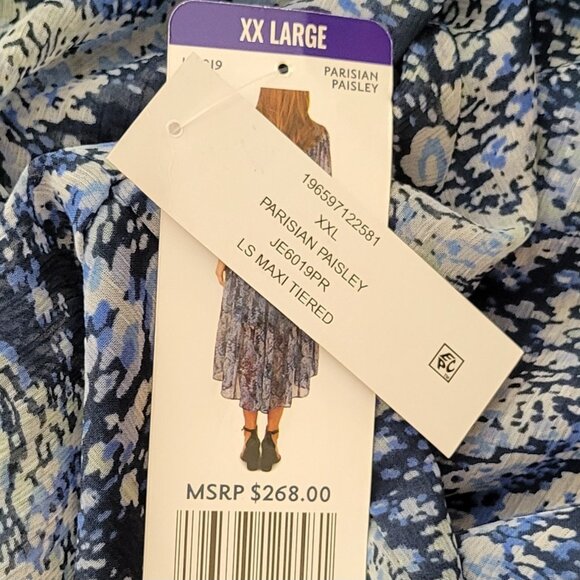 Joie Parisian Paisley Lined Maxi Tiered Boho Chiffon Dress Blue NEW Size 2X - Picture 8 of 14
